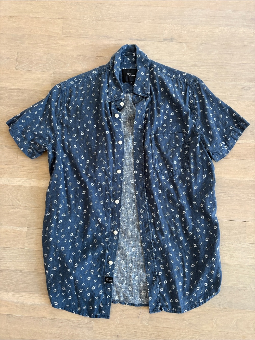 Men's Short-Sleeve Navy Floral Button-Up Shirt